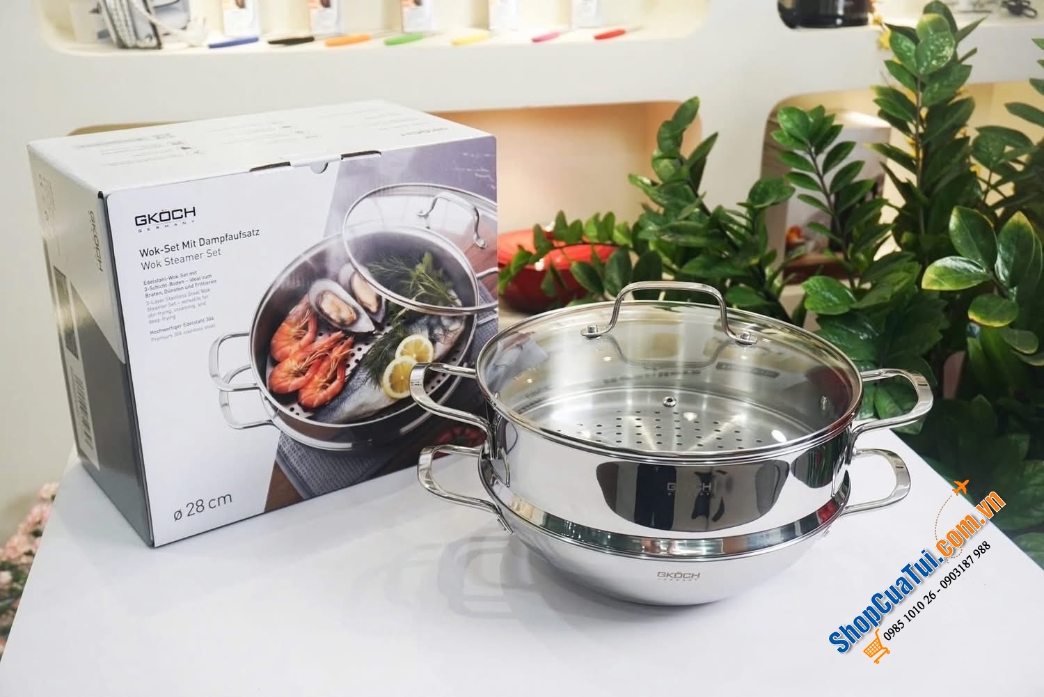 BỘ CHẢO WOK + XỬNG HẤP INOX 304 GKÖCH.