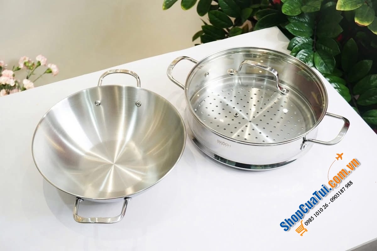 BỘ CHẢO WOK + XỬNG HẤP INOX 304 GKÖCH.