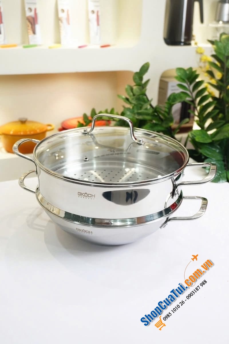 BỘ CHẢO WOK + XỬNG HẤP INOX 304 GKÖCH.