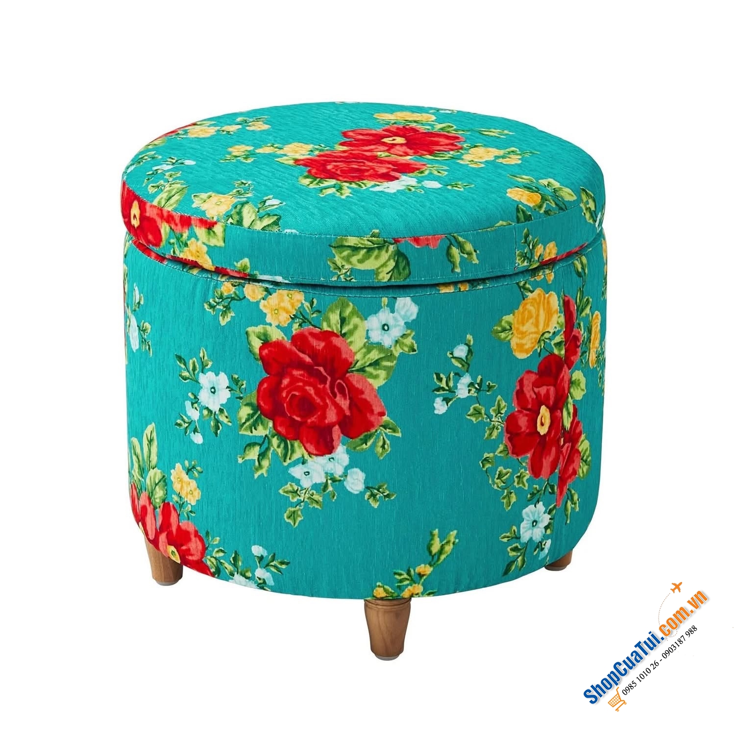 Đôn tròn kiêm hộp đựng đồ The Pioneer Woman Vintage Floral Round Storage Ottoman.