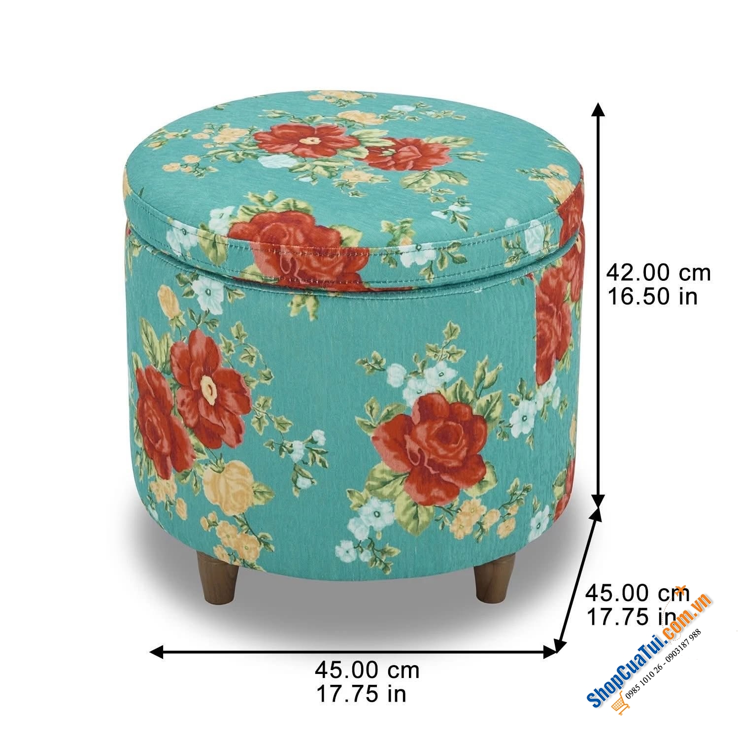 Đôn tròn kiêm hộp đựng đồ The Pioneer Woman Vintage Floral Round Storage Ottoman.