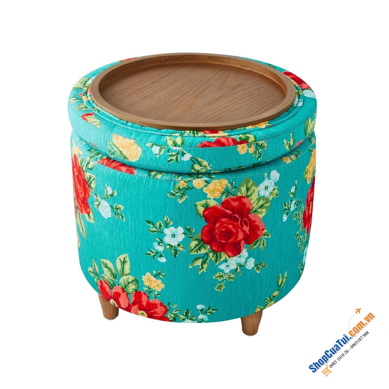 Đôn tròn kiêm hộp đựng đồ The Pioneer Woman Vintage Floral Round Storage Ottoman.