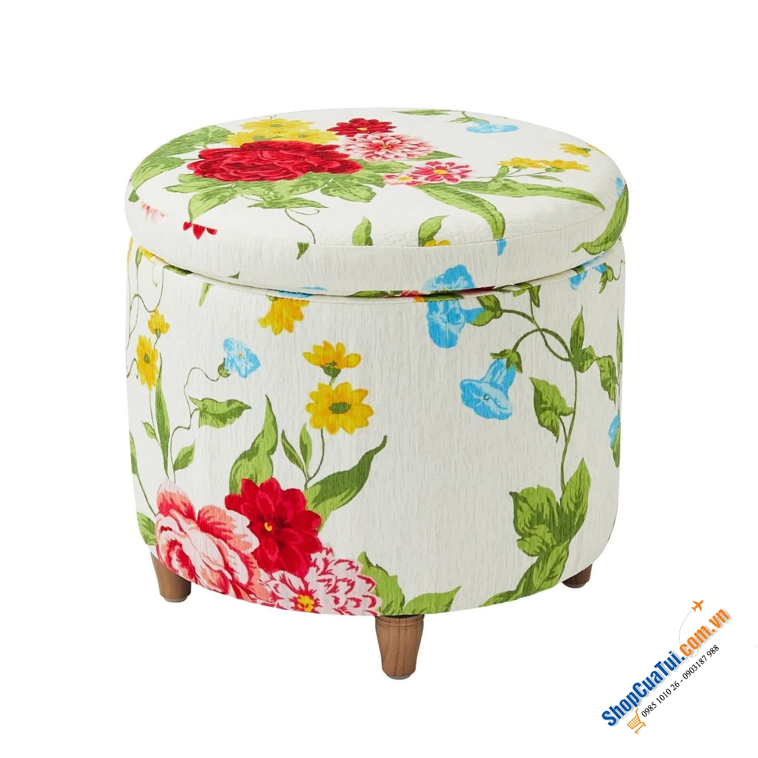 Đôn tròn kiêm hộp đựng đồ The Pioneer Woman Sweet Rose Round Storage Ottoman.