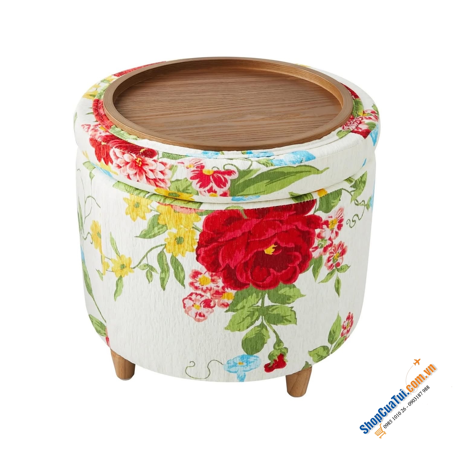 Đôn tròn kiêm hộp đựng đồ The Pioneer Woman Sweet Rose Round Storage Ottoman.