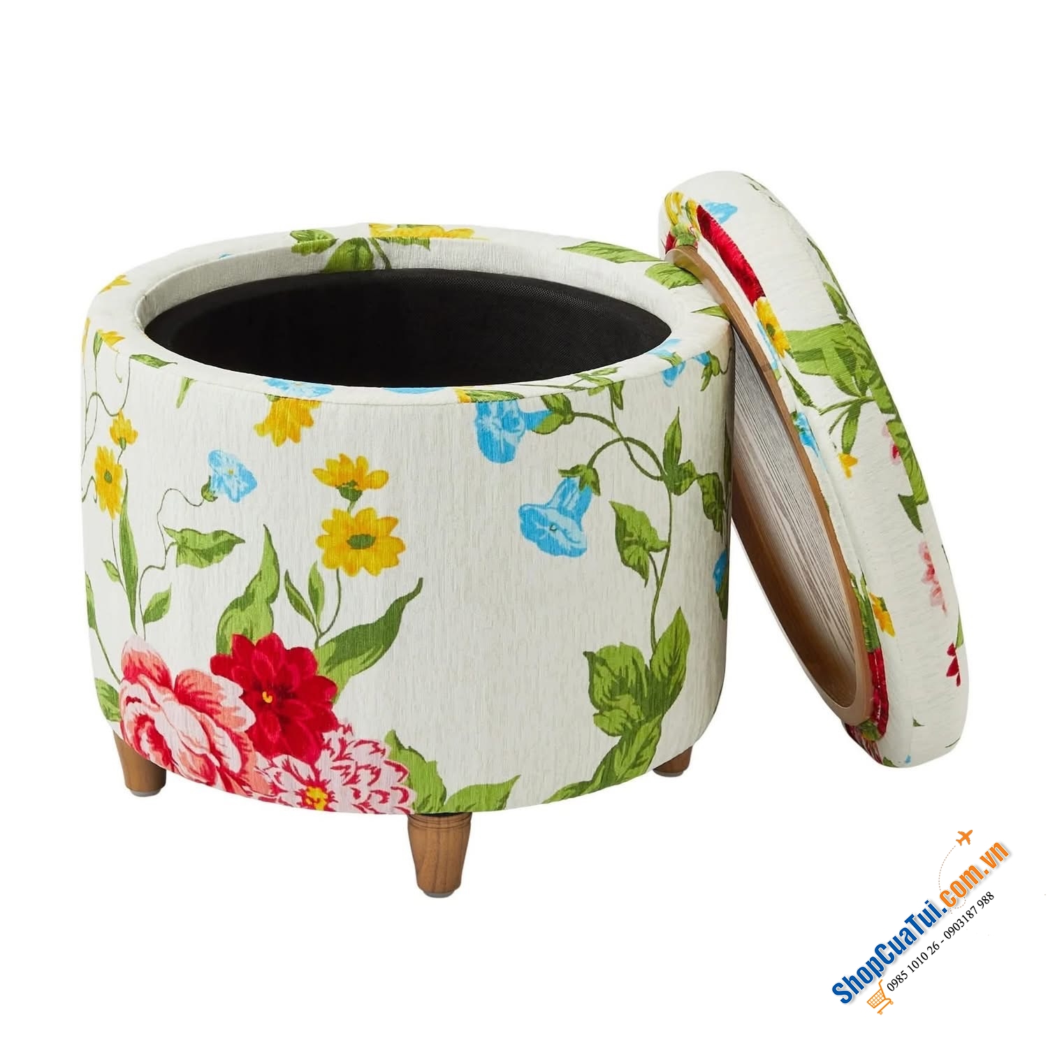 Đôn tròn kiêm hộp đựng đồ The Pioneer Woman Sweet Rose Round Storage Ottoman.