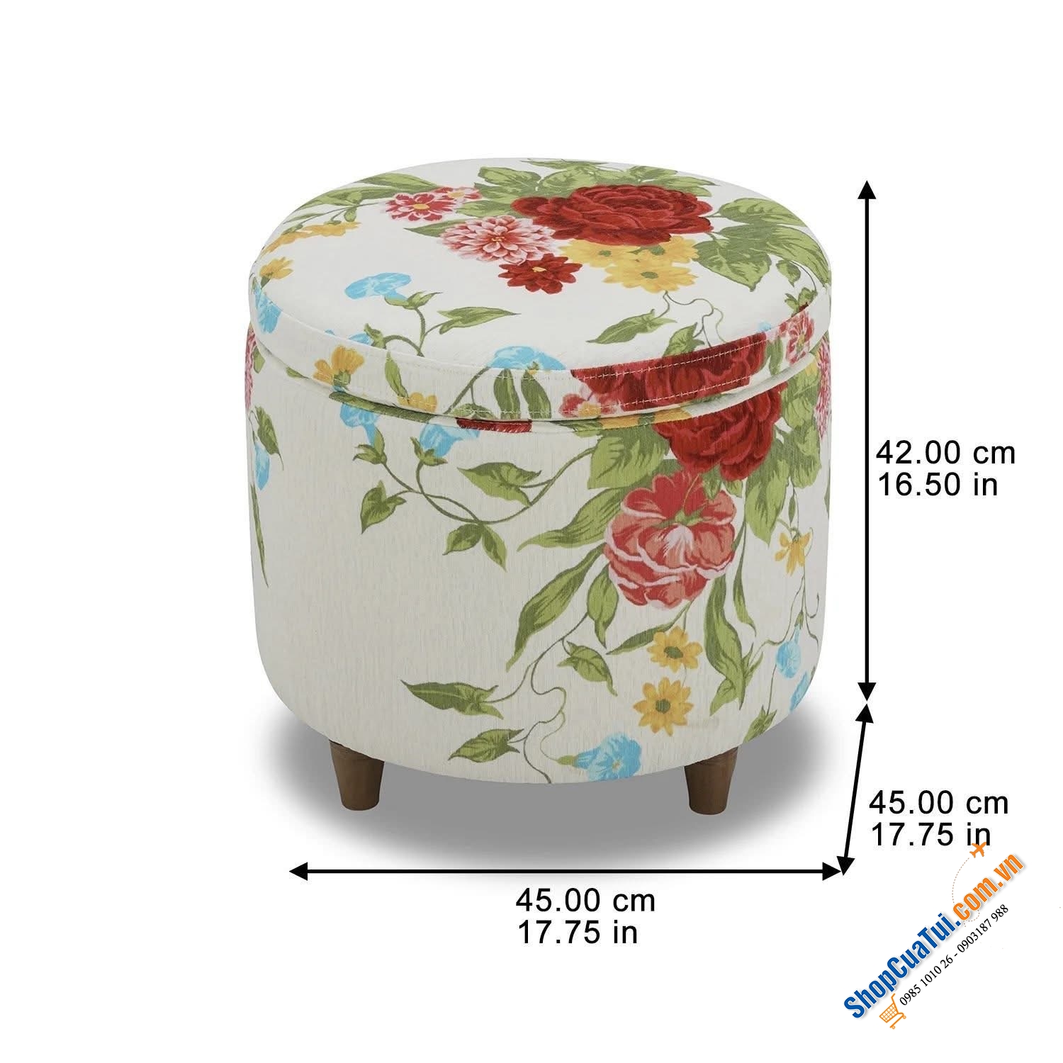 Đôn tròn kiêm hộp đựng đồ The Pioneer Woman Sweet Rose Round Storage Ottoman.