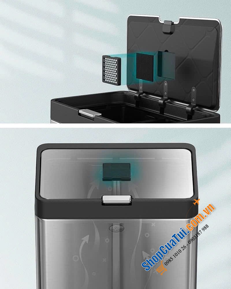 Thùng rác đạp chân 2 ngăn 17L + 1 ngăn 26L Songmics màu bạc - LTB550E60.