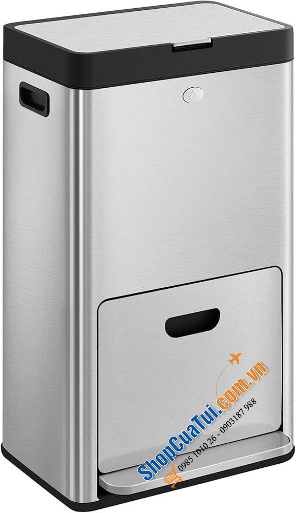 Thùng rác đạp chân 2 ngăn 17L + 1 ngăn 26L Songmics màu bạc - LTB550E60.