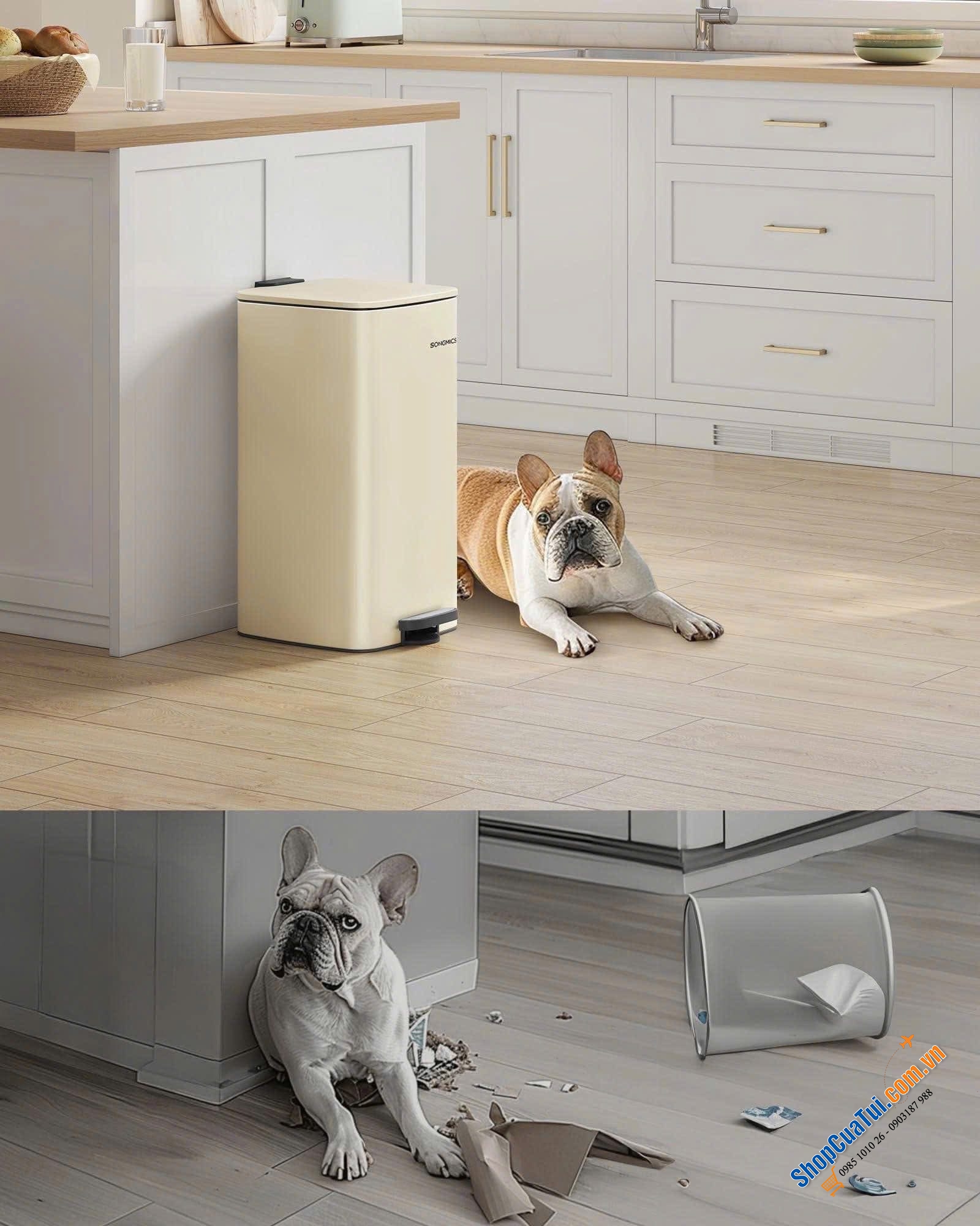 Thùng rác đạp chân Songmics 30L màu be - LTB593A0.