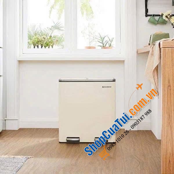 Thùng rác Songmics 60L 2 ngăn mầu kem.