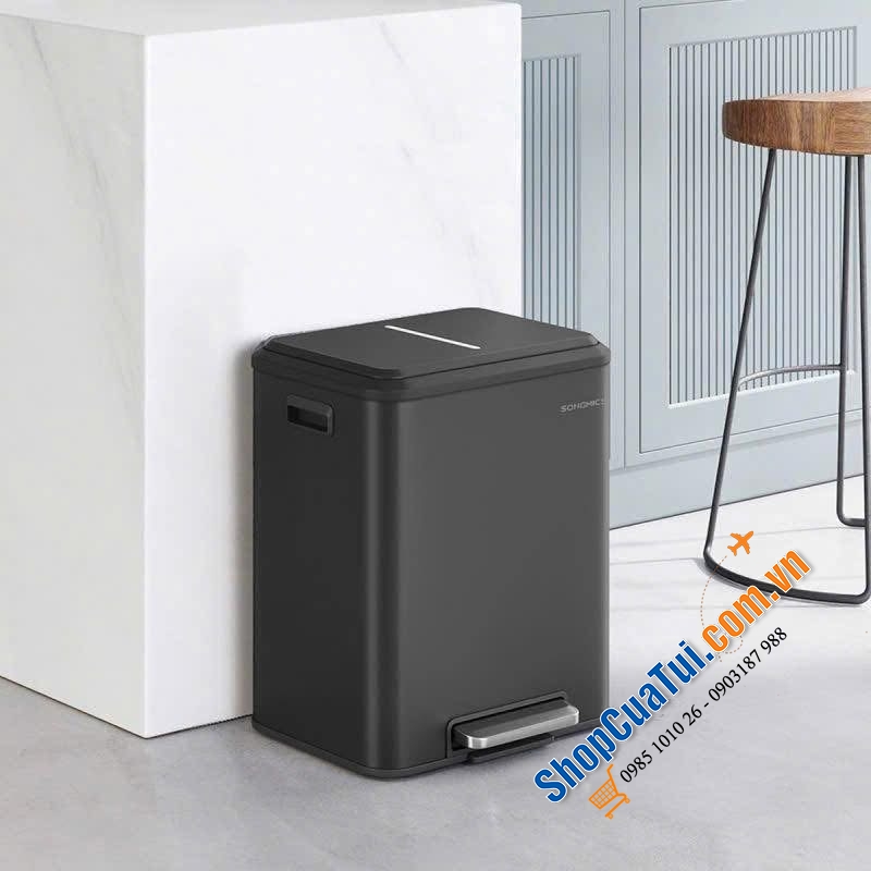 Thùng rác đạp chân Songmics 2 ngăn x 15L (đen / trắng) - LTB544B02 / LTB544W02.