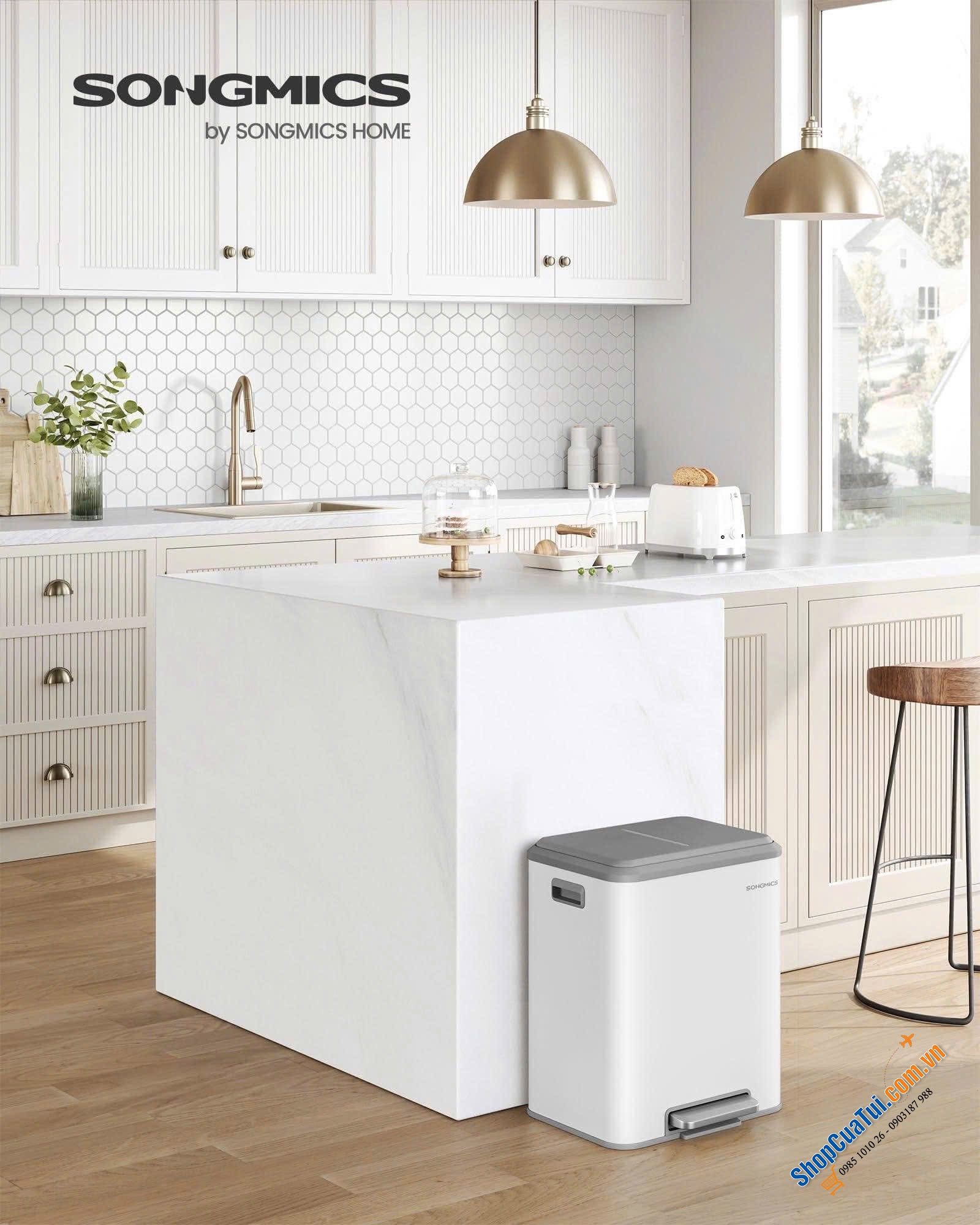 Thùng rác đạp chân Songmics 2 ngăn x 15L (đen / trắng) - LTB544B02 / LTB544W02.