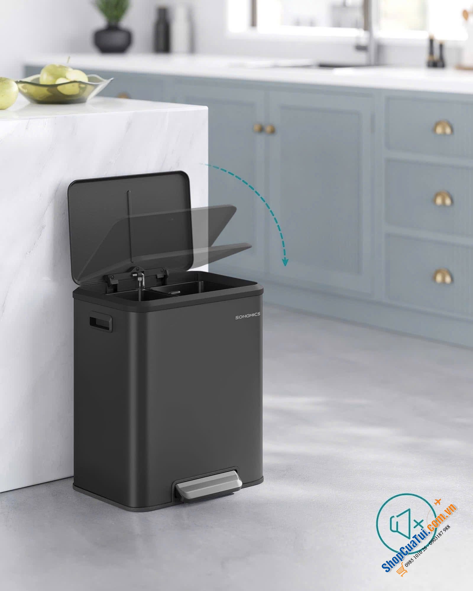 Thùng rác đạp chân Songmics 2 ngăn x 15L (đen / trắng) - LTB544B02 / LTB544W02.