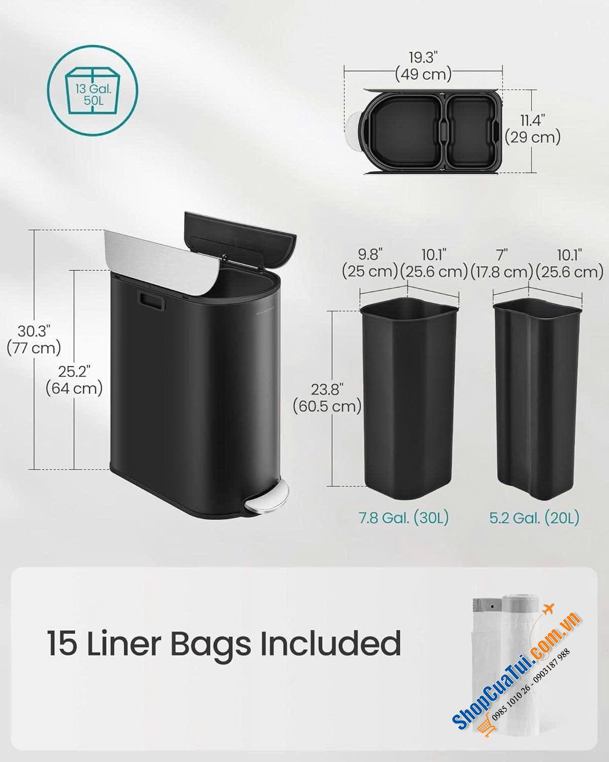 SIÊU PHẨM THÙNG RÁC ĐÔI SONGMICS 50L.