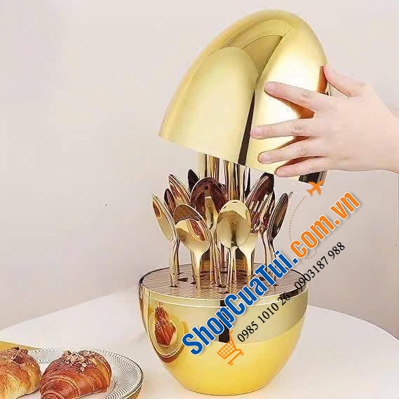 Bộ đồ ăn 24 món quả trứng siêu hót màu Silver/ Gold.