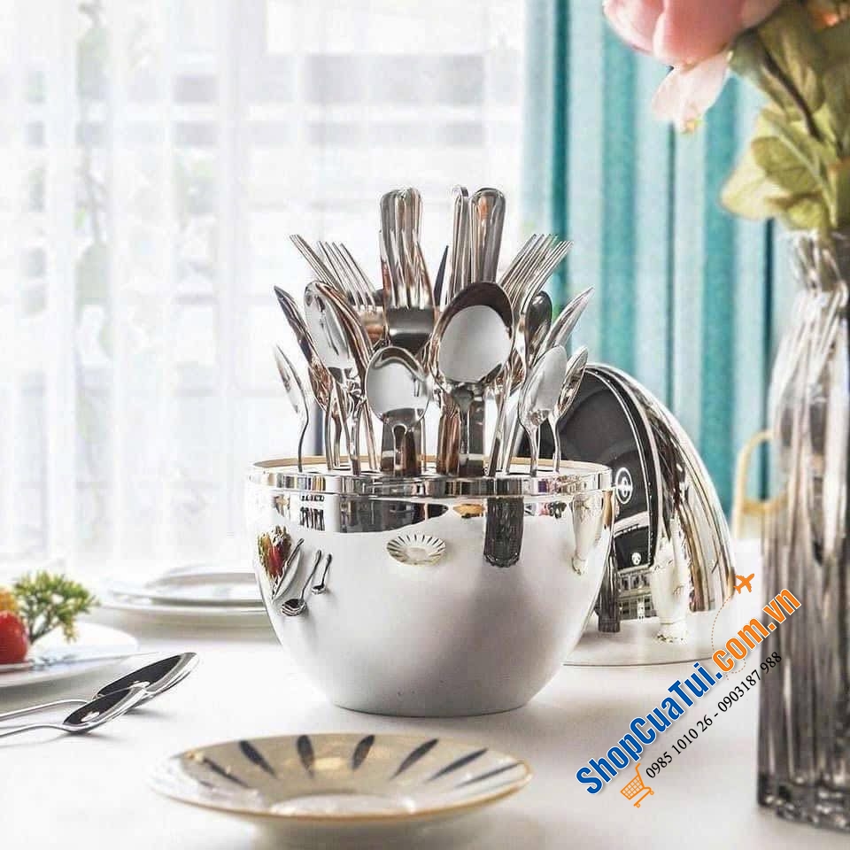 Bộ đồ ăn 24 món quả trứng siêu hót màu Silver/ Gold.