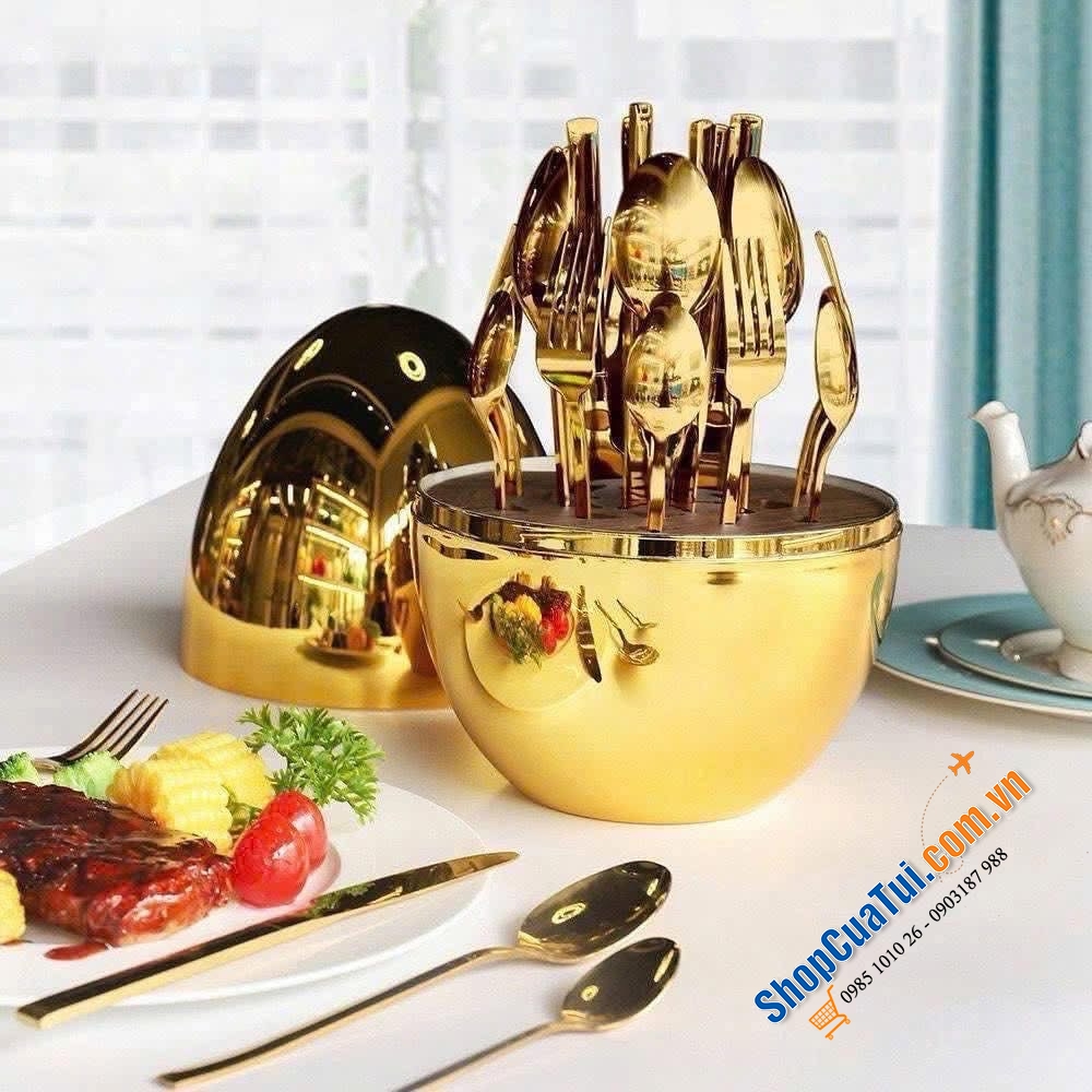 Bộ đồ ăn 24 món quả trứng siêu hót màu Silver/ Gold.