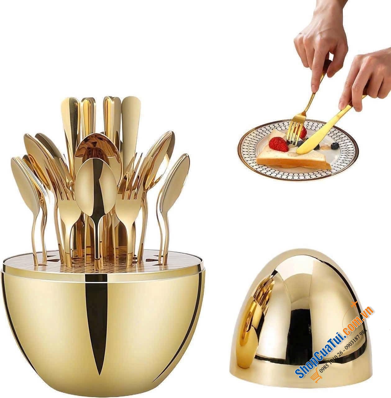 Bộ đồ ăn 24 món quả trứng siêu hót màu Silver/ Gold.