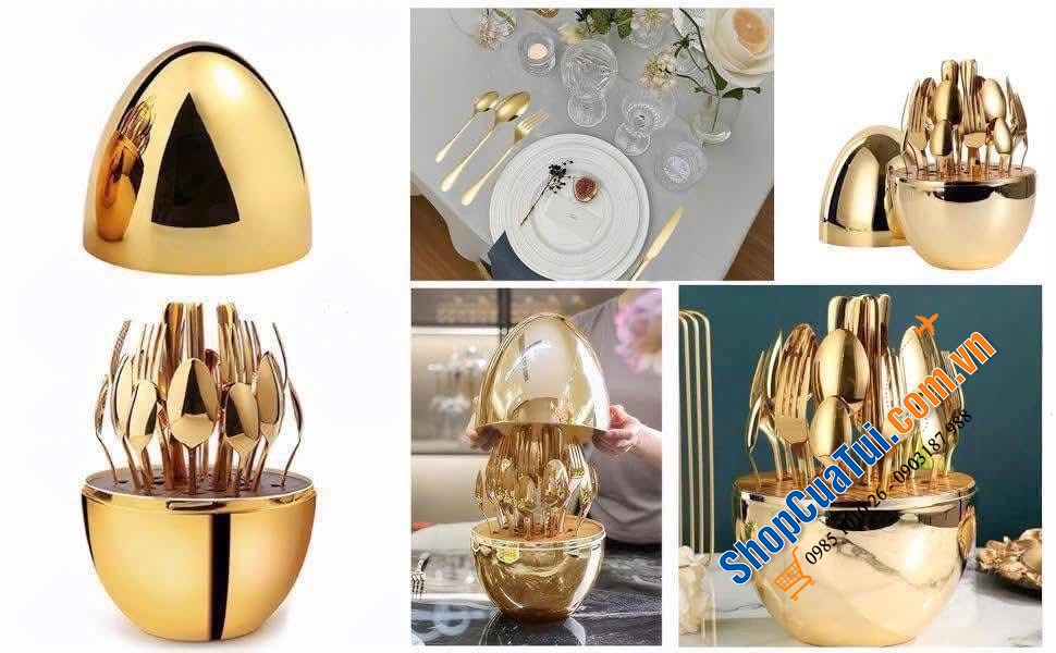 Bộ đồ ăn 24 món quả trứng siêu hót màu Silver/ Gold.