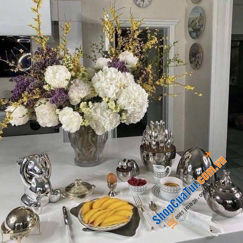 Bộ đồ ăn 24 món quả trứng siêu hót màu Silver/ Gold.