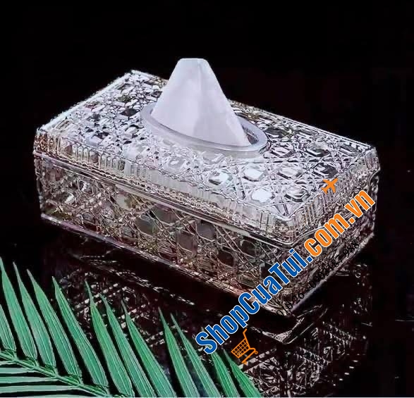 Hộp đựng khăn giấy pha lê mài cao cấp.