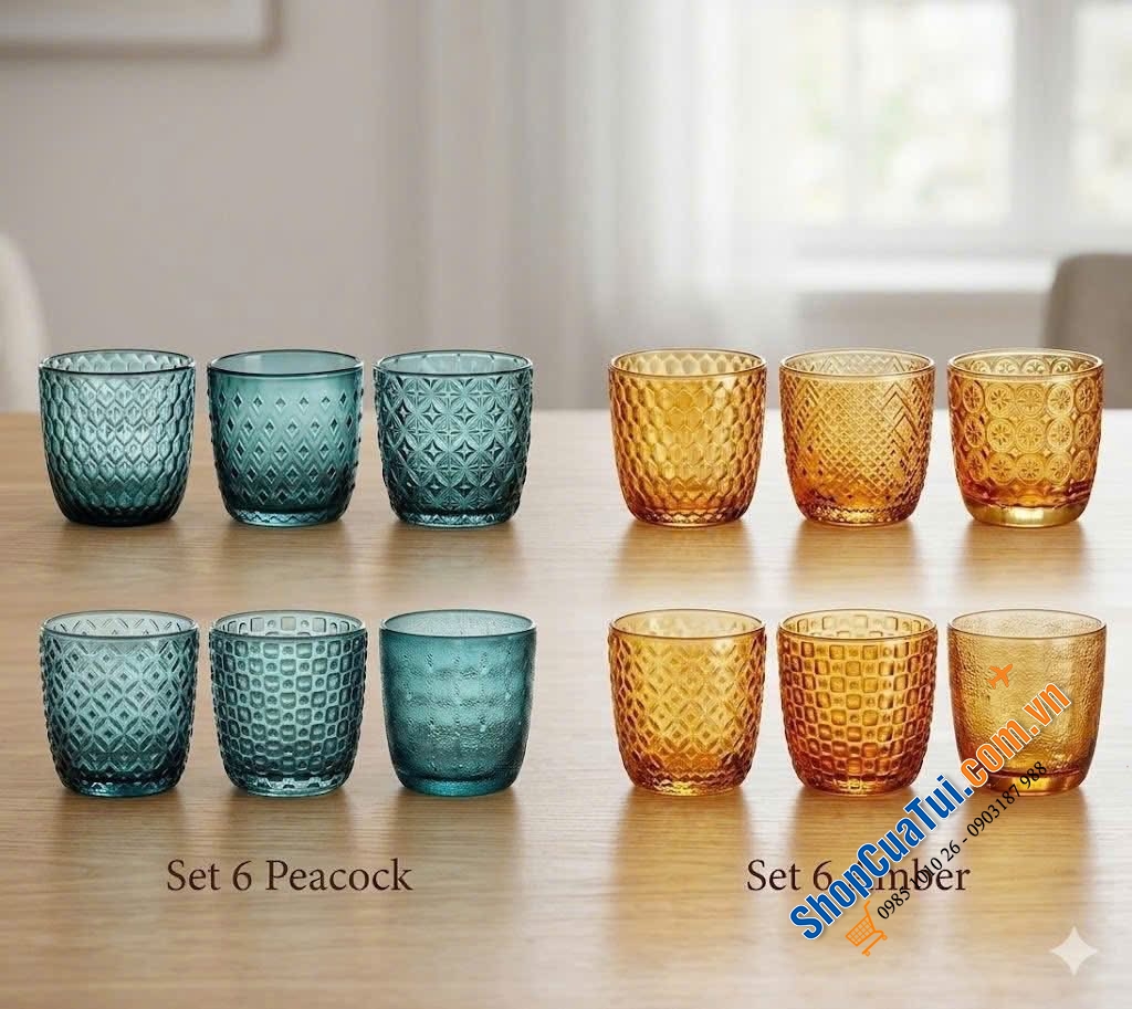 Set 6 cốc IVV Sixties Assorted Patterns Amber 310ml.