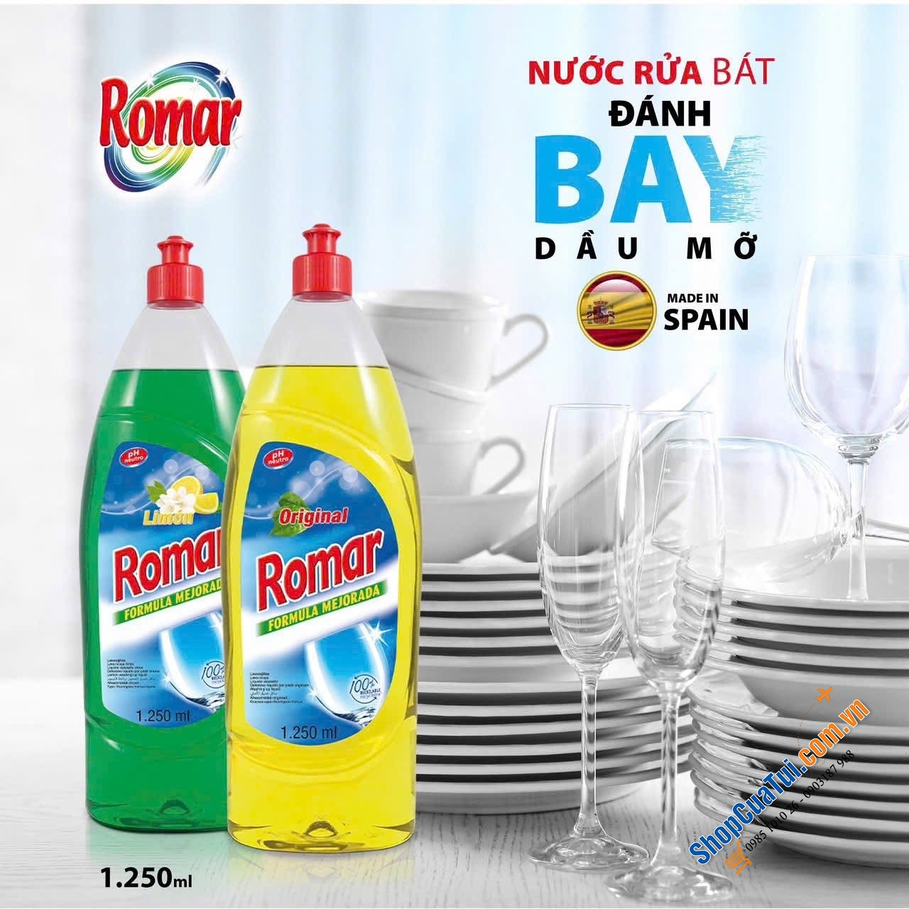 NƯỚC RỬA CHÉN ROMAR DISHWASHING – SỨC MẠNH ĐẬM ĐẶC 1.250ml.