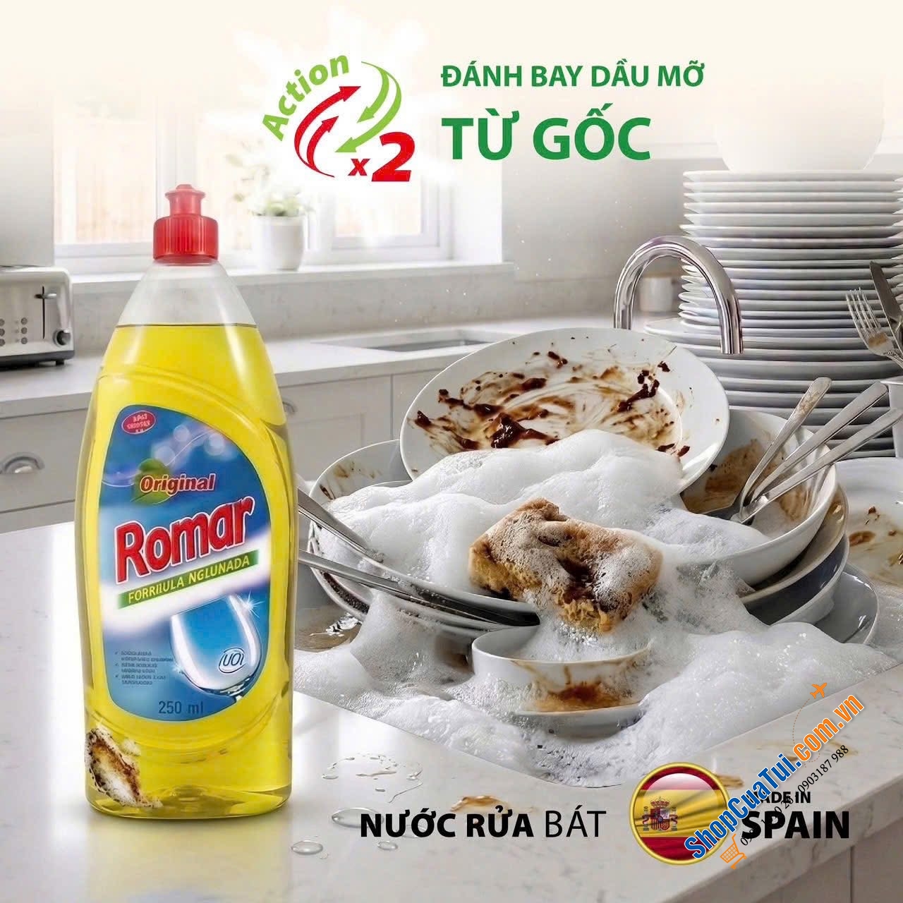 NƯỚC RỬA CHÉN ROMAR DISHWASHING – SỨC MẠNH ĐẬM ĐẶC 1.250ml.