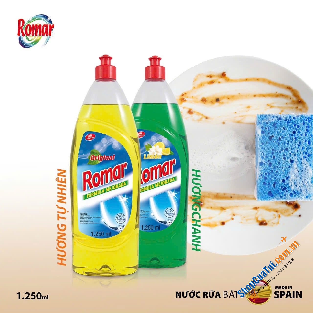 NƯỚC RỬA CHÉN ROMAR DISHWASHING – SỨC MẠNH ĐẬM ĐẶC 1.250ml.