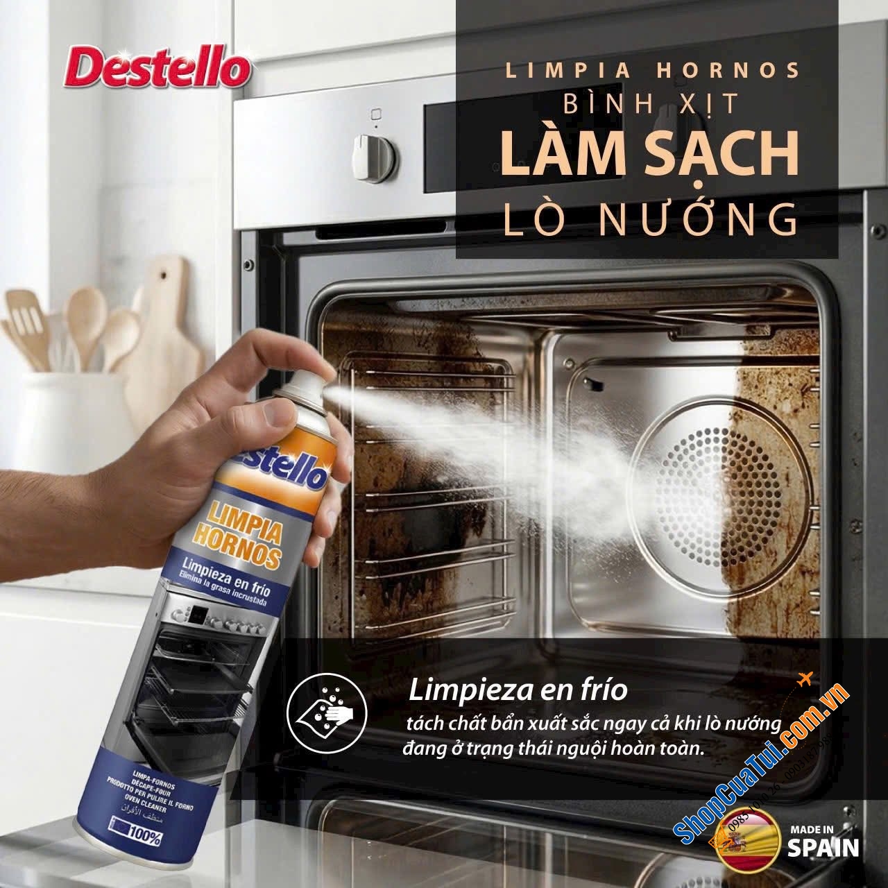 XỊT TẨY DẦU MỠ DESTELLO OVEN CLEANER – \\\\\\\"KHẮC TINH\\\\\\\" MỠ CHÁY KHÉT.