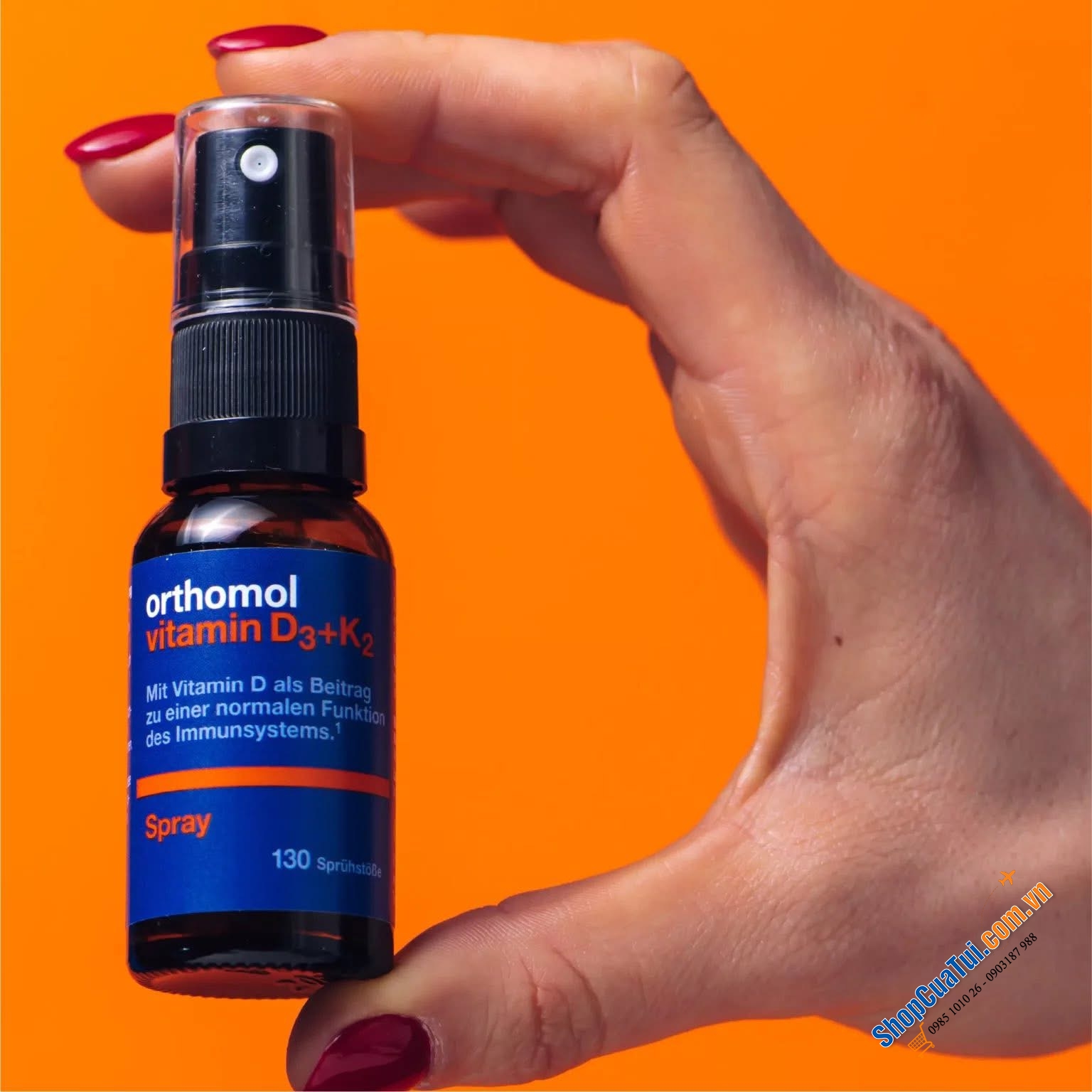 CHAI XỊT VITAMIN D3K2 ORTHOMOL 20ml(130 lần xịt) hương cam bạc hà.