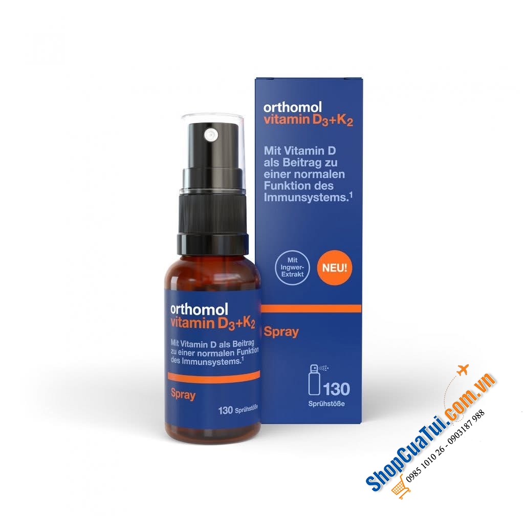 CHAI XỊT VITAMIN D3K2 ORTHOMOL 20ml(130 lần xịt) hương cam bạc hà.