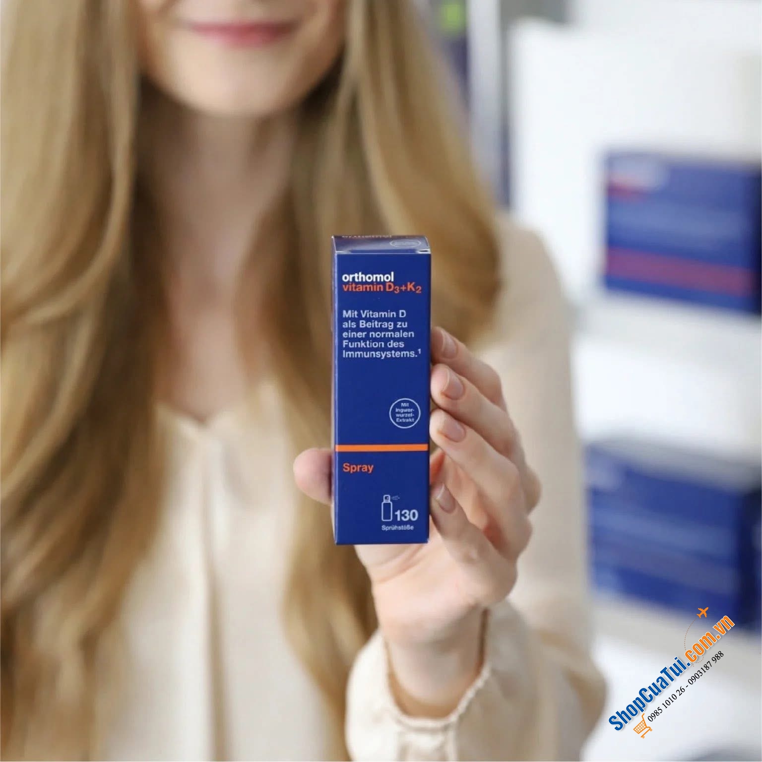 CHAI XỊT VITAMIN D3K2 ORTHOMOL 20ml(130 lần xịt) hương cam bạc hà.