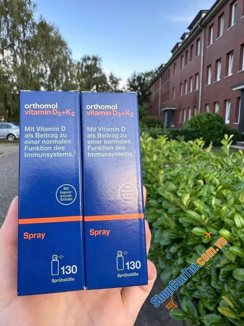 CHAI XỊT VITAMIN D3K2 ORTHOMOL 20ml(130 lần xịt) hương cam bạc hà.