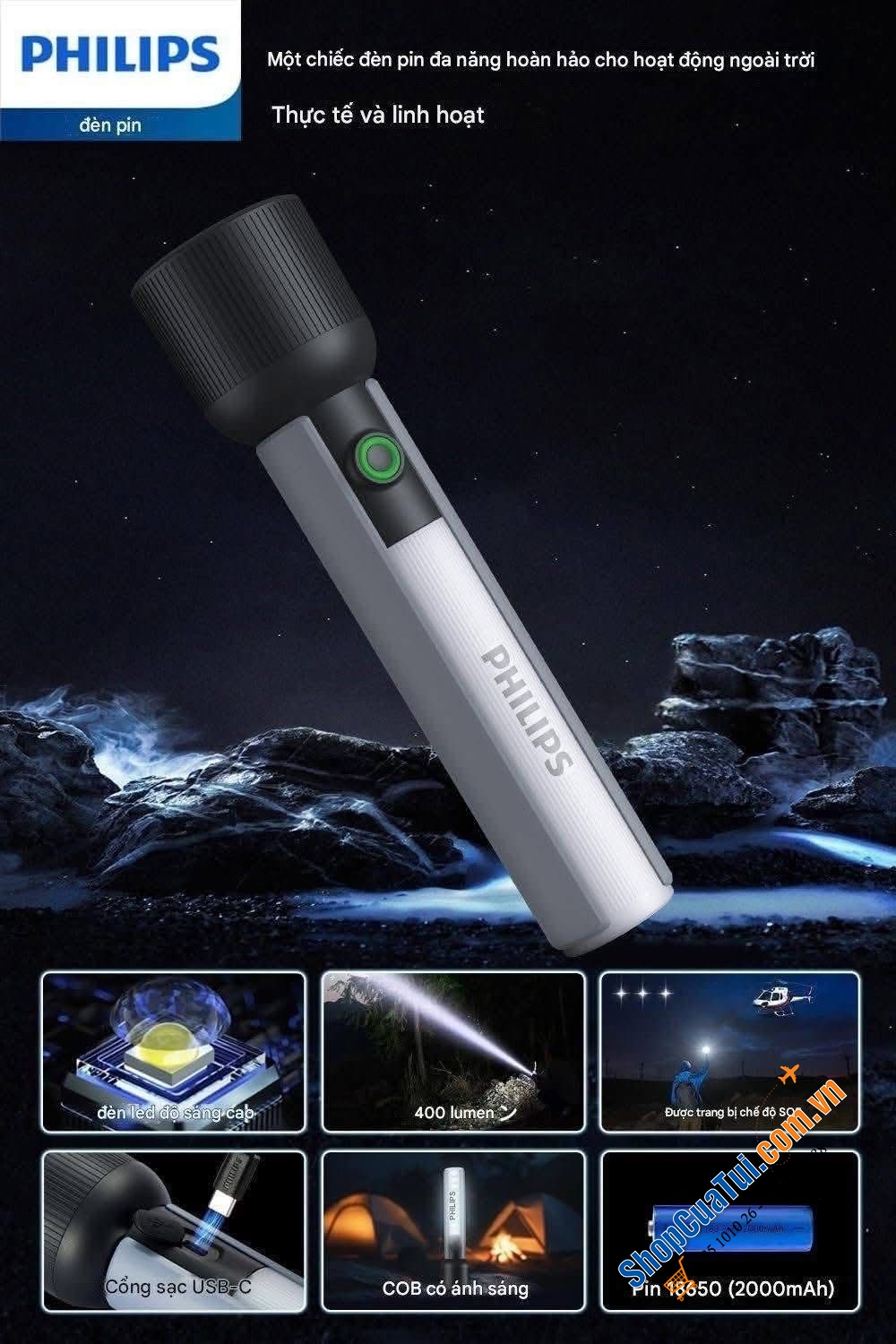 Đèn Pin đa năng Philips COB.