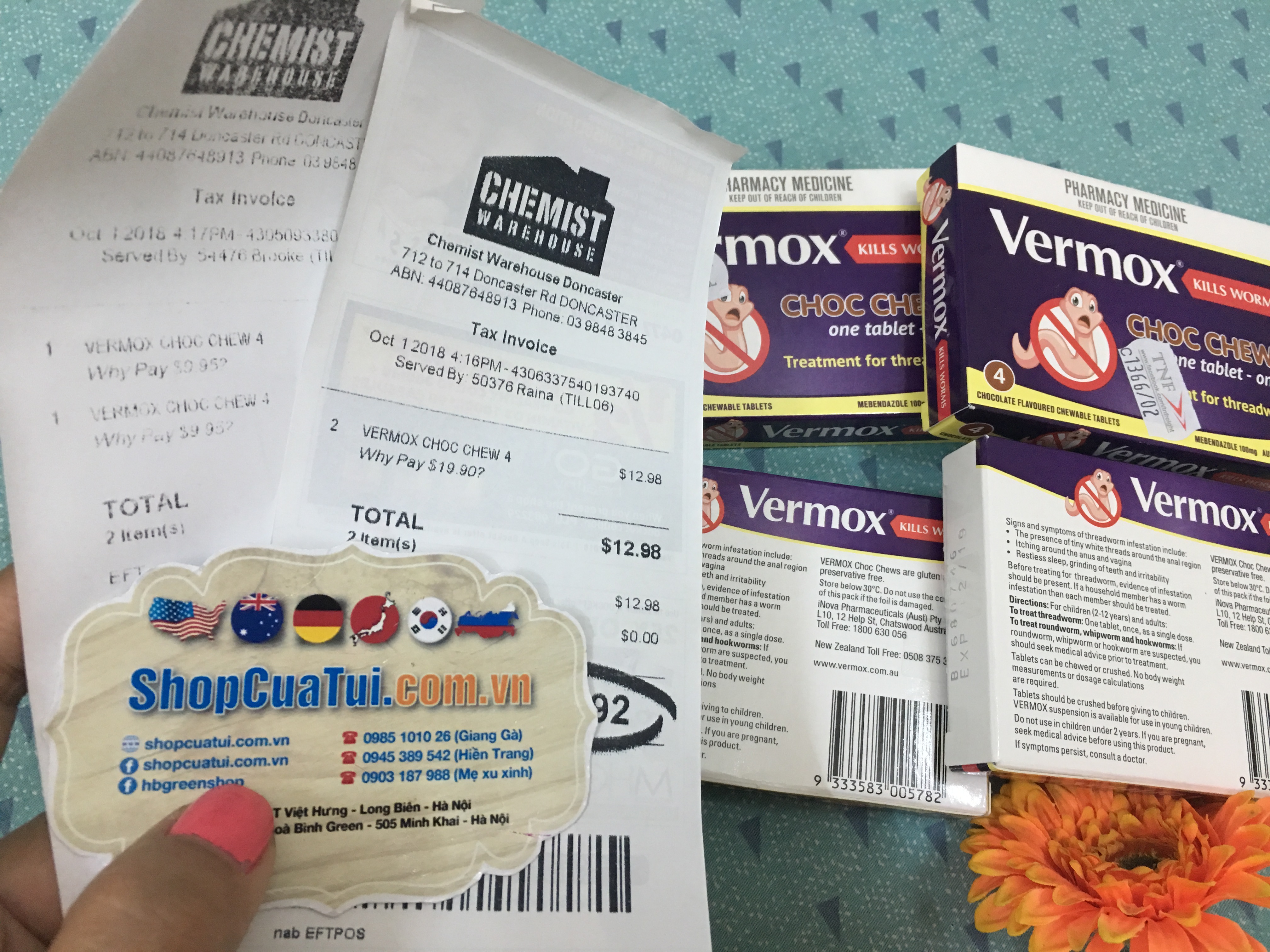 Thuốc tẩy giun sán Vermox vỉ 4 viên