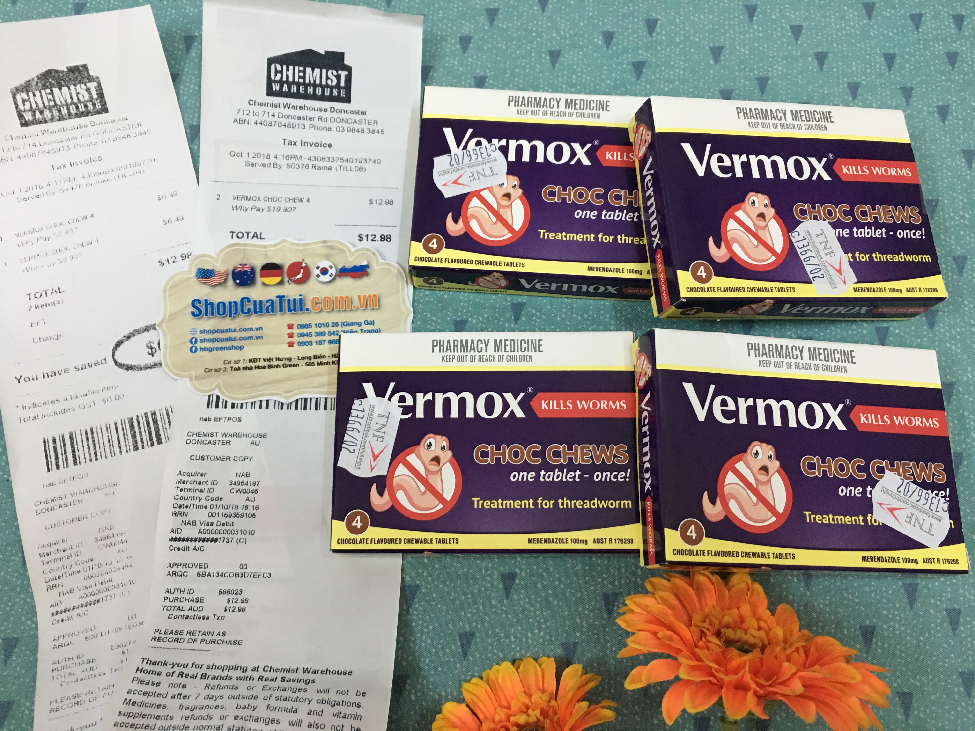 Thuốc tẩy giun sán Vermox vỉ 4 viên