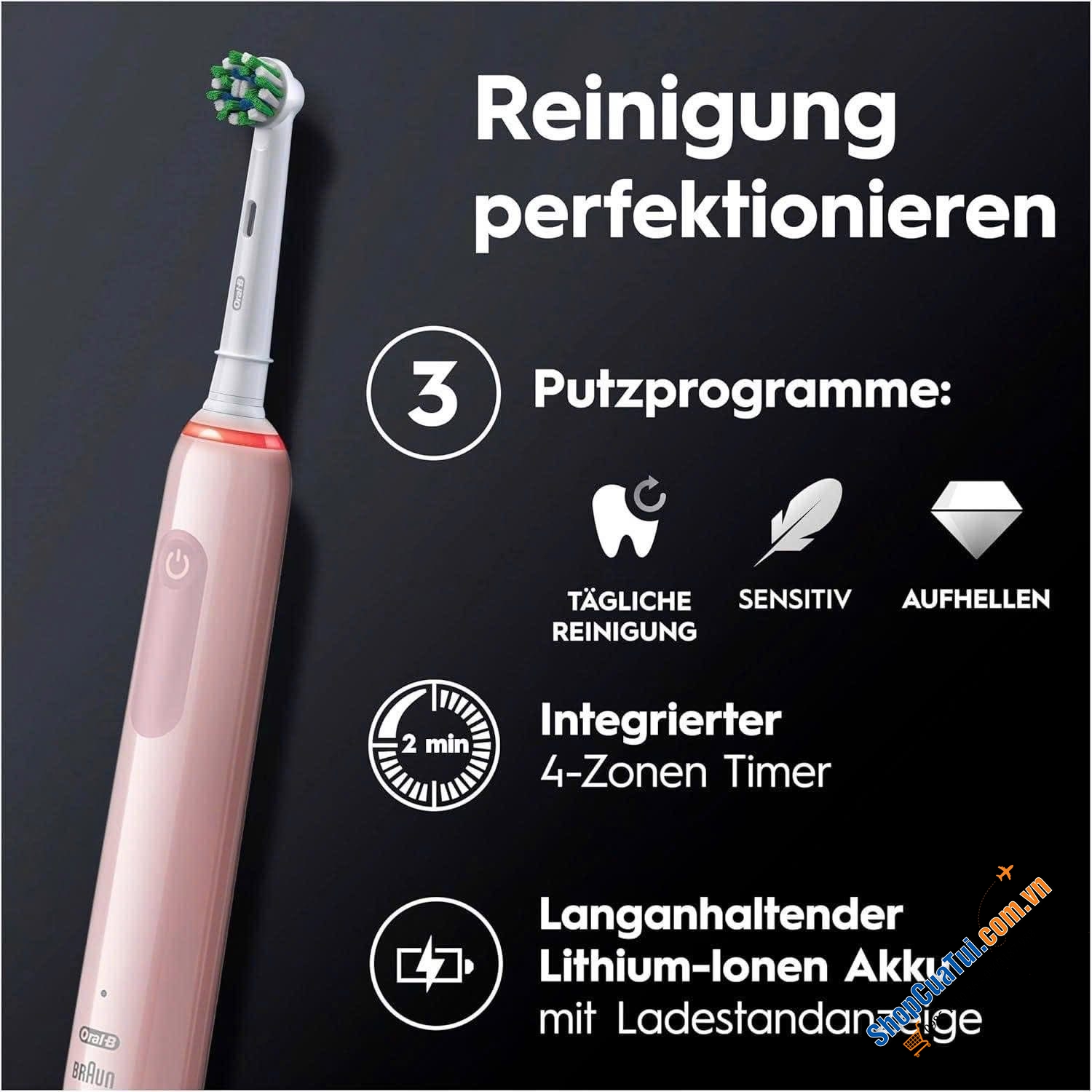 Set 2 bàn chải đánh răng Oral B Pro Series 3 Màu Đen Hồng - Made in Germany.