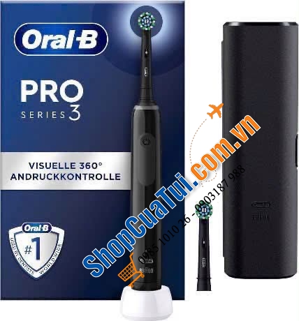 Set 2 bàn chải đánh răng Oral B Pro Series 3 Màu Đen Hồng - Made in Germany.