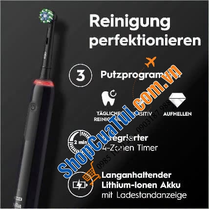 Set 2 bàn chải đánh răng Oral B Pro Series 3 Màu Đen Hồng - Made in Germany.