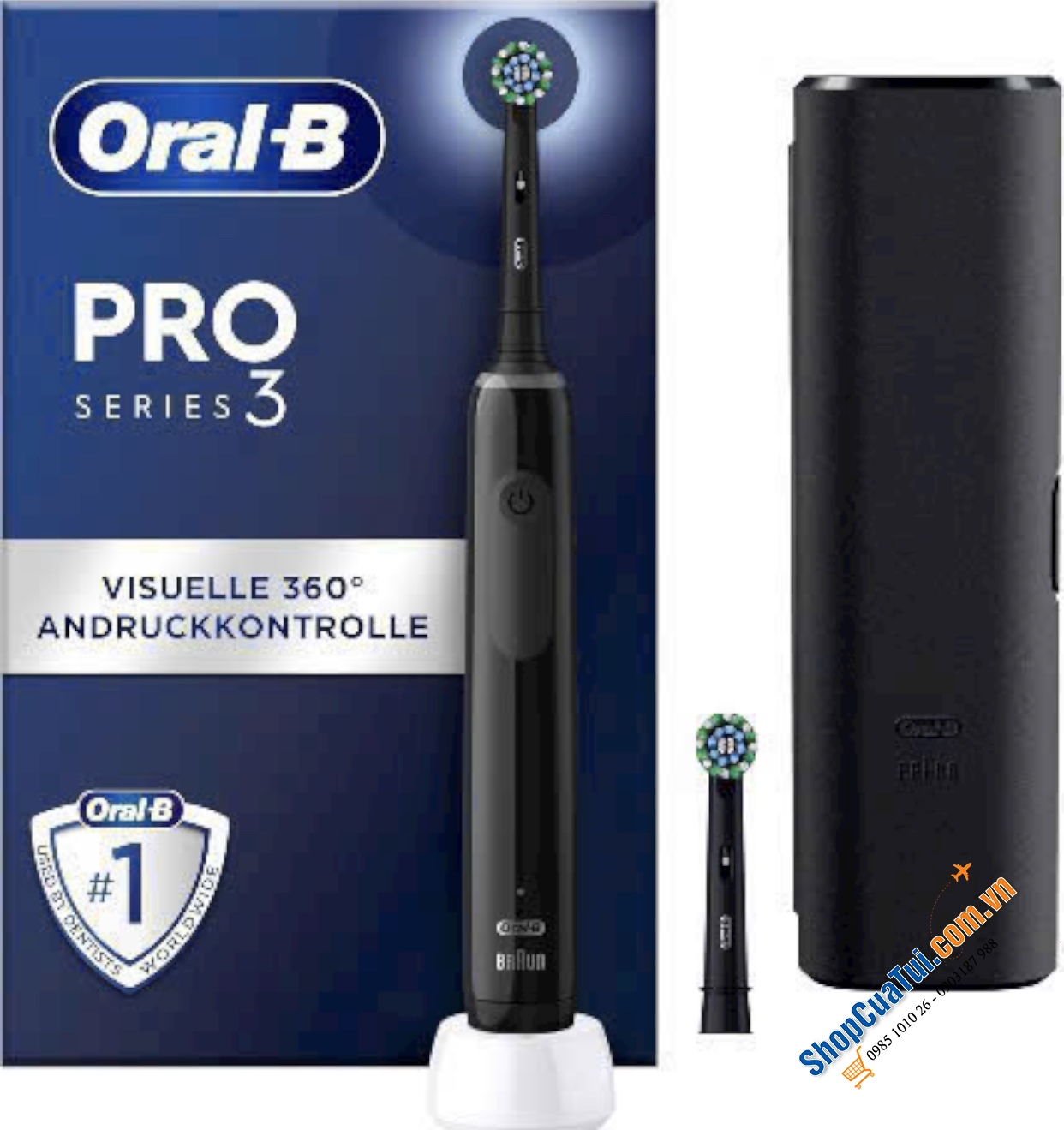 Set 2 bàn chải đánh răng Oral B Pro Series 3 Màu Đen Hồng - Made in Germany.