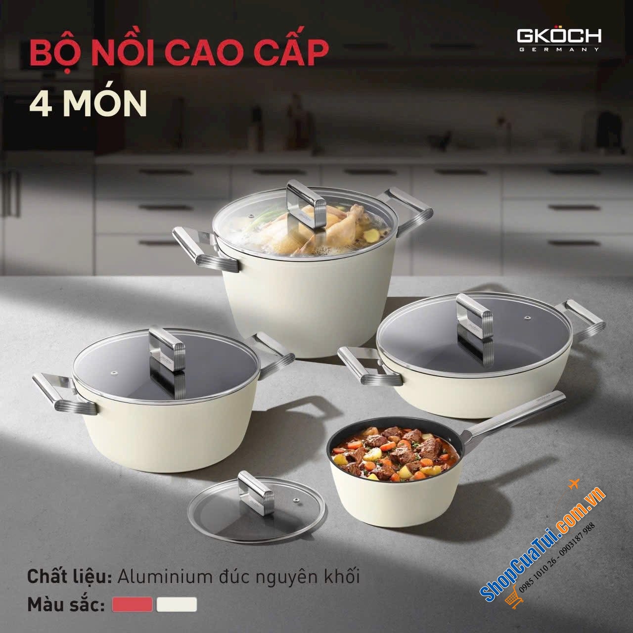NÂNG TẦM GIAN BẾP VỚI BỘ NỒI 4 món cao cấp GKÖCH.