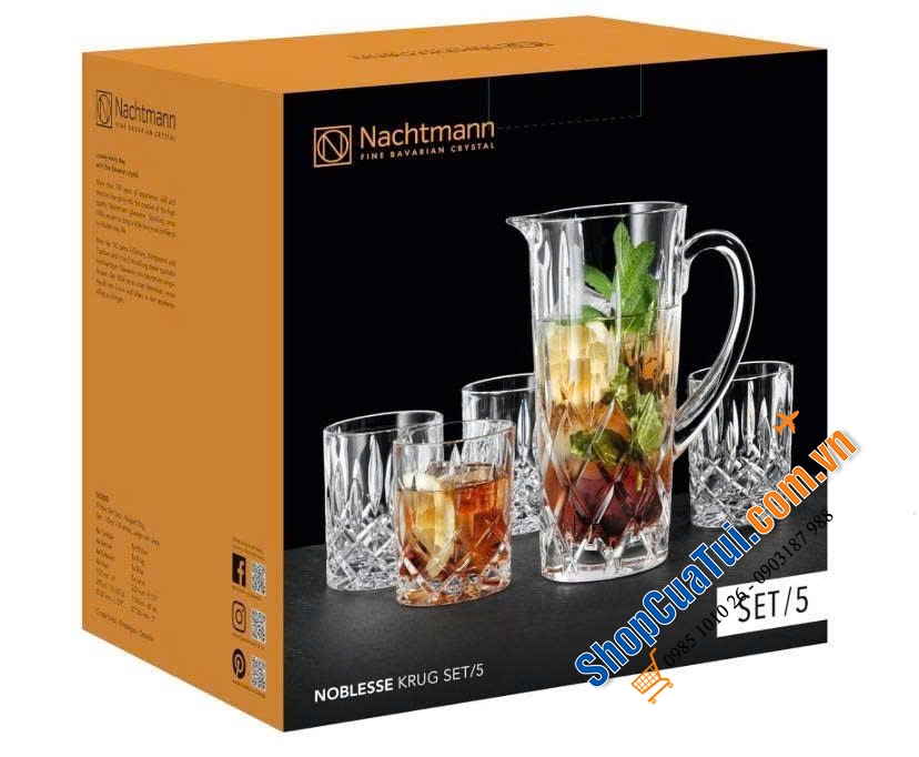 Bộ 5 món Nachtmann Noblesse 1 bình kèm 4 cốc.