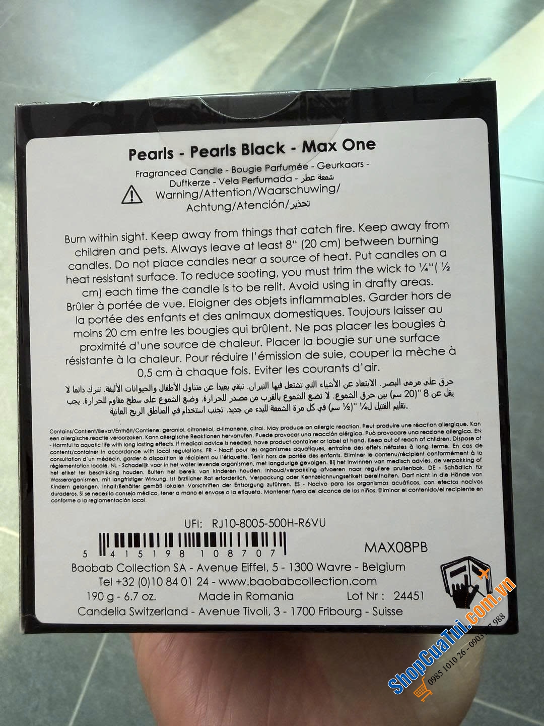 Nến thơm Max One Black Pearls Baobab.