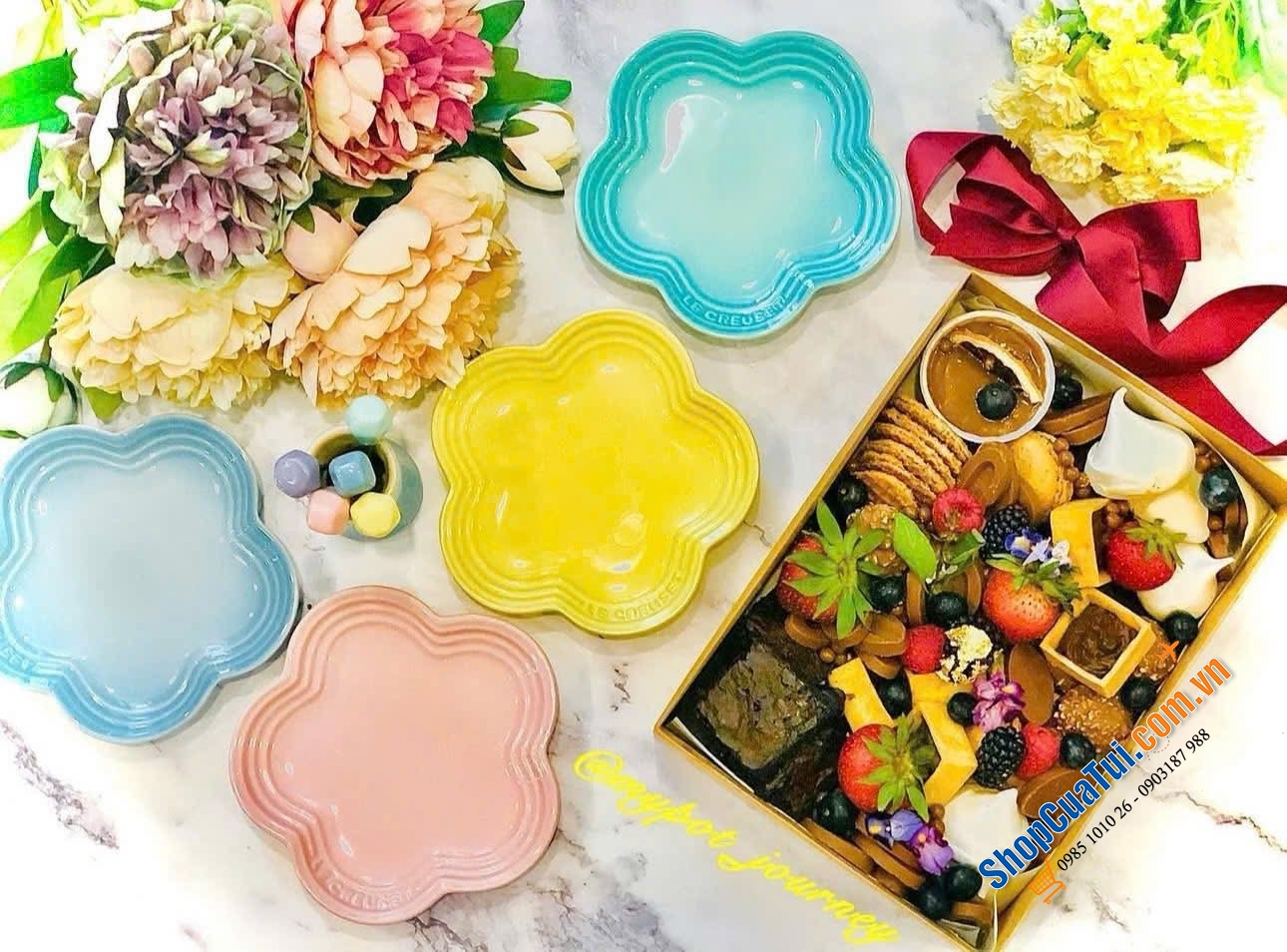 SET 4 ĐĨA HOA LE CREUSET MÀU PASTEL SIZE 14CM.