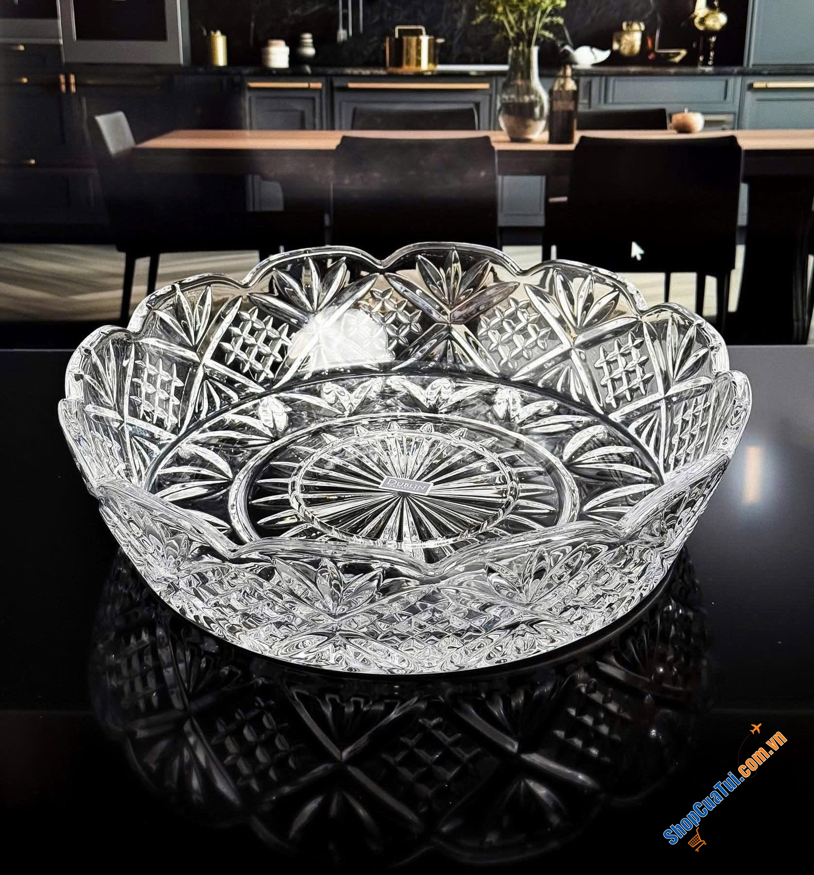 Đĩa pha lê khai vị kèm chén nước chấm GODINGER Dublin đường kính 30cm.