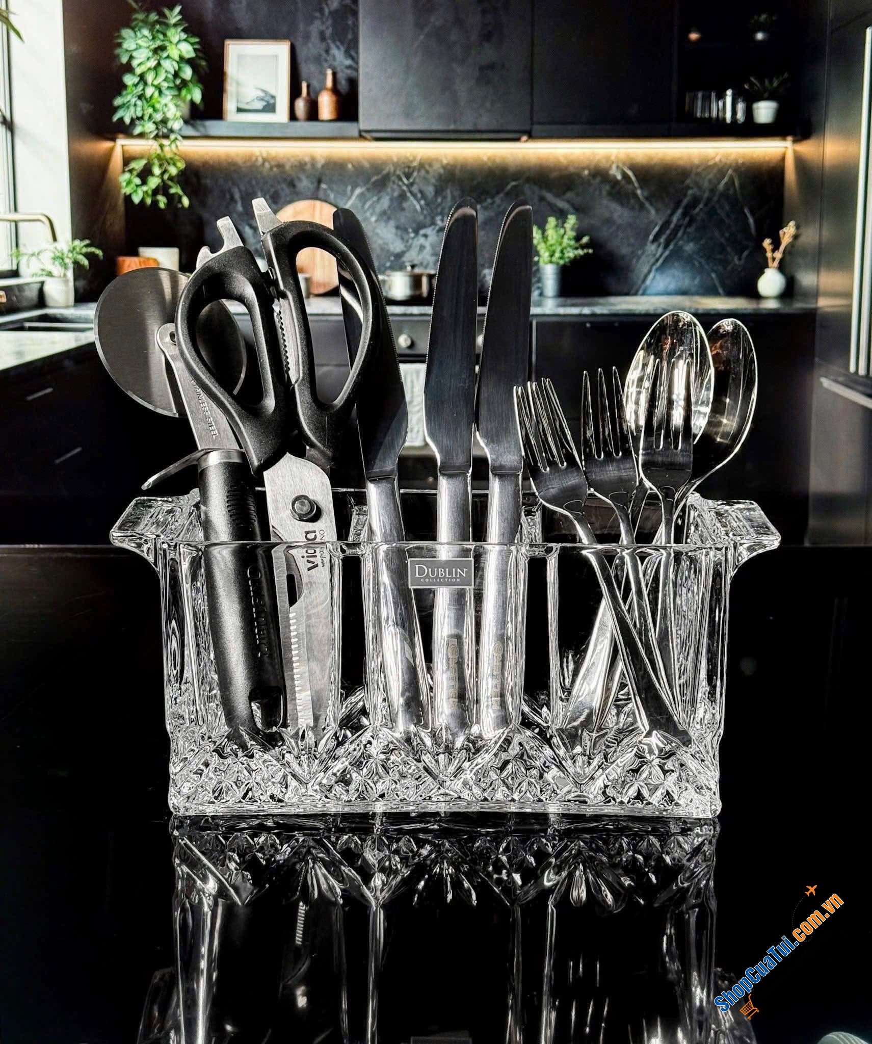 Caddy đựng dao dĩa pha lê 3 ngăn Dublin - Hàng chính hãng from USA.