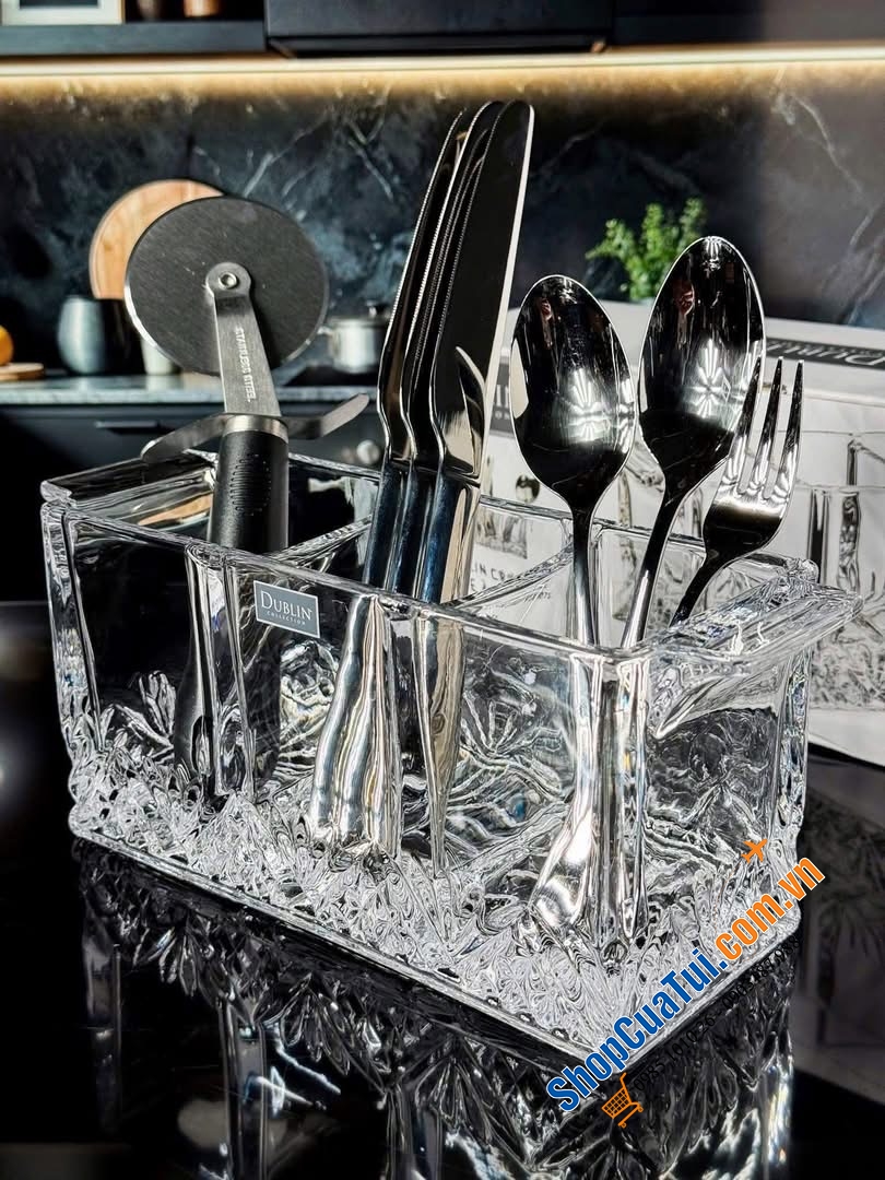 Caddy đựng dao dĩa pha lê 3 ngăn Dublin - Hàng chính hãng from USA.