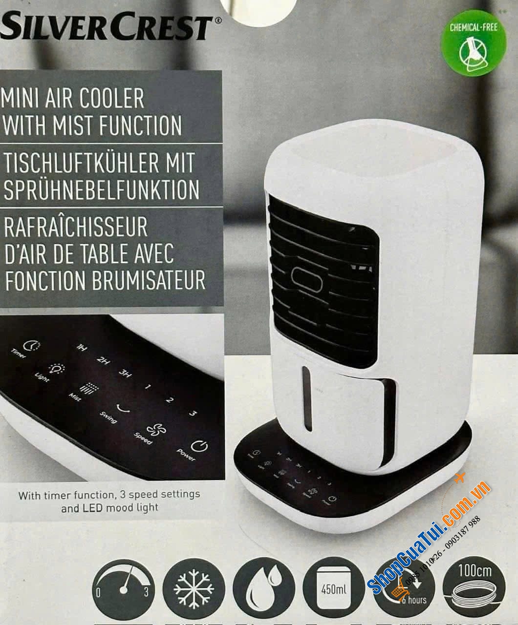 Quạt kèm tạo ẩm Silvercrest air mini cooler STLKS 12 A1.