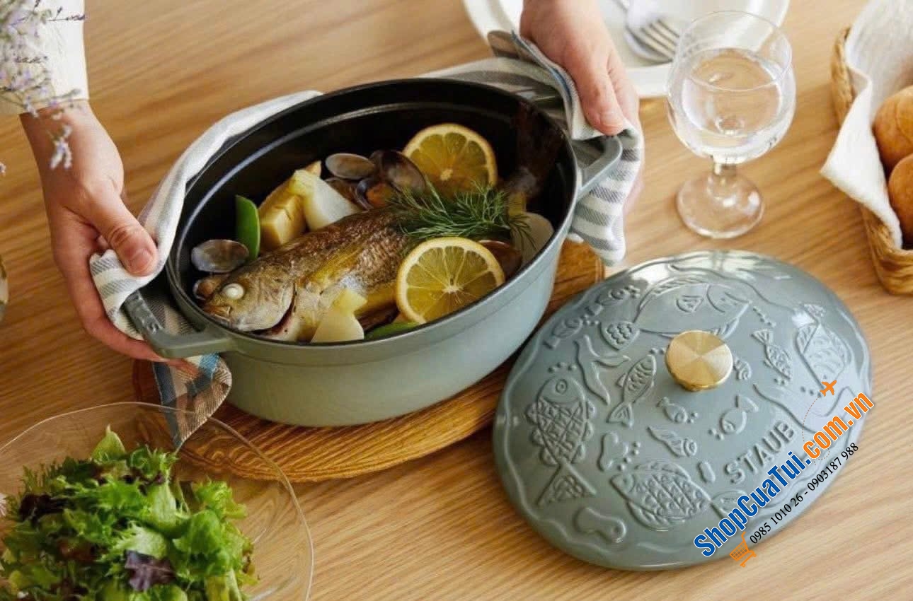 Chảo tròn 20cm và nồi oval 23cm xanh bạch đàn.